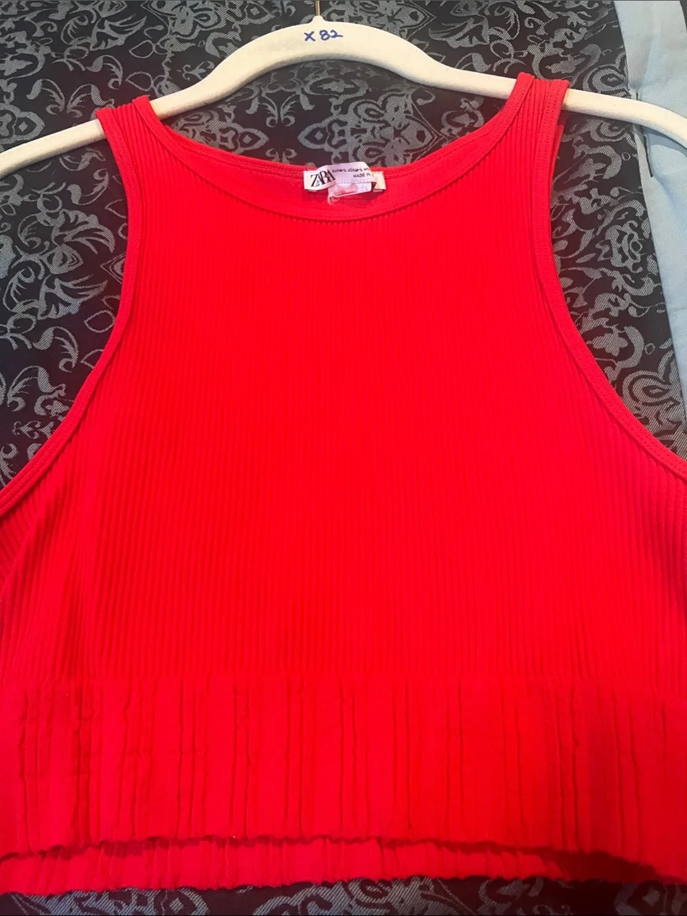 Zara Ribbed Crop Tank Top - Red - Picture 3 of 6
